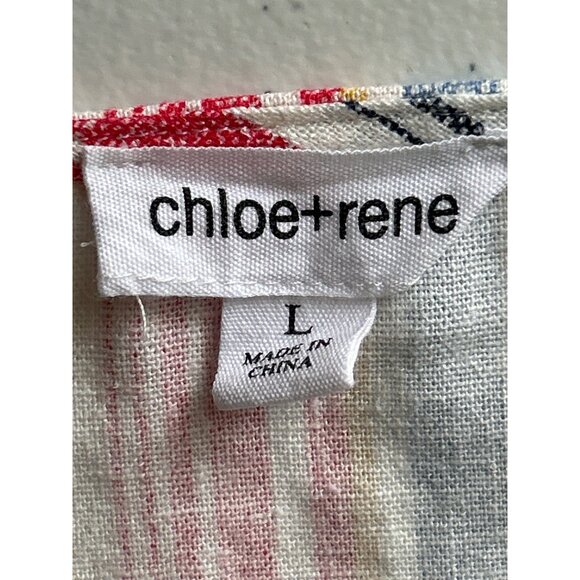 Chloe+Rene Sleeveless Striped V-Neck Top Gold Ring Detail Linen Blend Size L - Picture 5 of 8